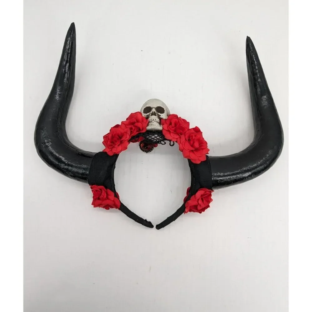 Gothic Antler Roses Skull Headband Hair Accessories Costume One Size Fit Most